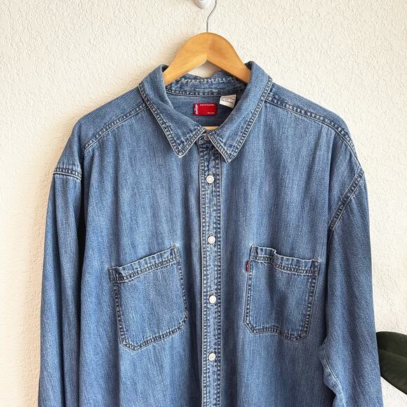 VTG Levis Mens Long Sleeve Denim Shirt XXL Western Workwear Country Classic Blue - Picture 5 of 8